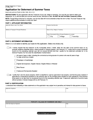 Michigan Summer Tax Deferment Application