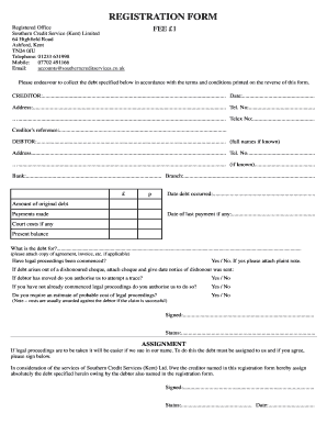 Debt Collection Registration Form