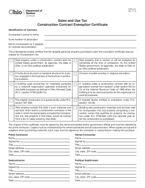 Ohio Construction Contract Exemption Certificate