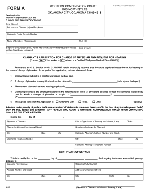 Oklahoma Claimant’s Application for Change of Physician