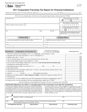 Ohio 2011 Corporation Franchise Tax Report for Financial Institutions