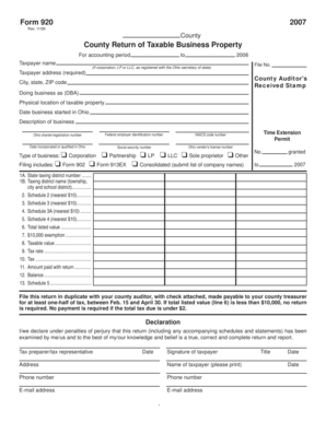 Ohio County Return of Taxable Business Property Form 920