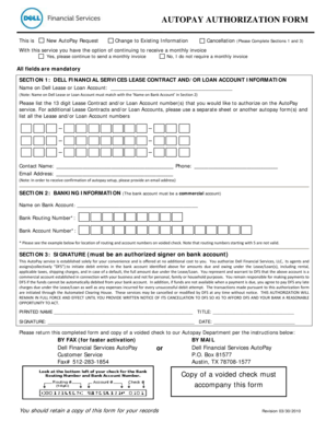 Dell Financial Services AutoPay Authorization Form