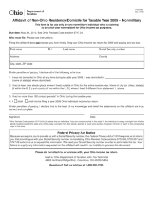 Ohio Nonmilitary Nonresident Affidavit