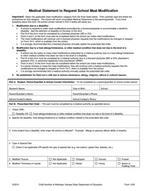 School Meal Modification Medical Statement