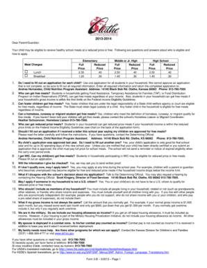2013-2014 Application for Child Nutrition Program Benefits