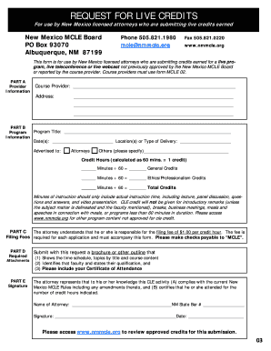 New Mexico Live Credits Request Form