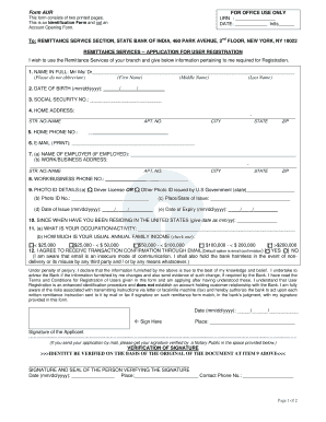 Form AUR Remittance Services Application