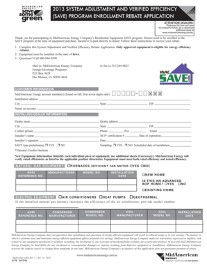 System Adjustment and Verified Efficiency Rebate Application