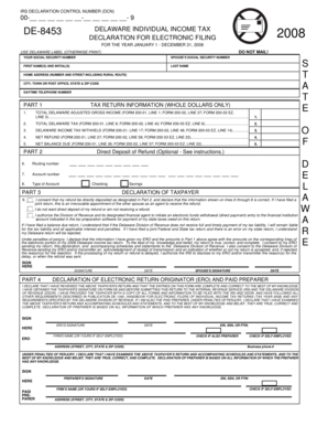 Delaware Individual Income Tax Form DE-8453