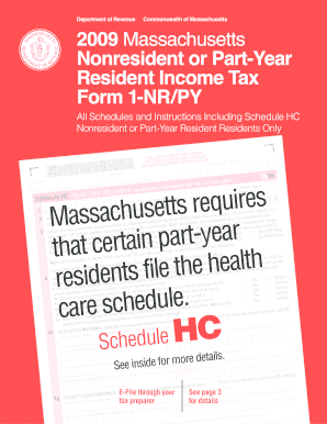 2009 Massachusetts Nonresident or Part-Year Resident Income Tax Form 1-NR/PY