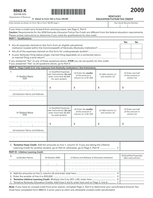 Kentucky Education Tuition Tax Credit Form 8863-K