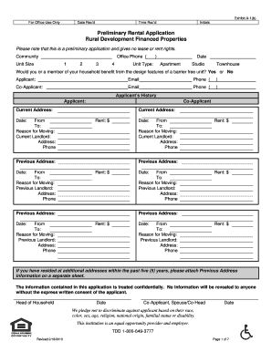 Preliminary Rental Application for Rural Development Financed Properties