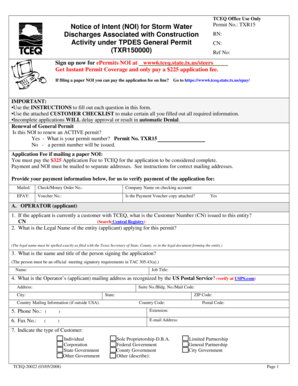 Texas Storm Water Permit Notice of Intent