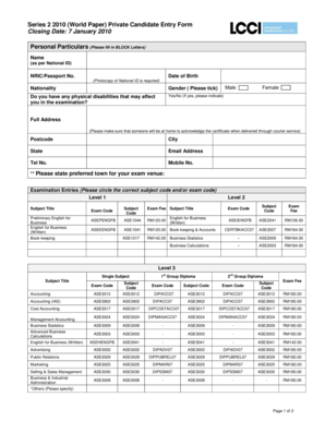 LCCI Malaysia Exam Entry Form