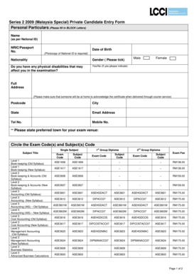 LCCI Malaysia Private Candidate Entry Form