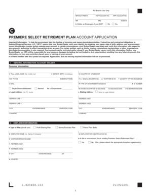 Premiere Select Retirement Plan Account Application