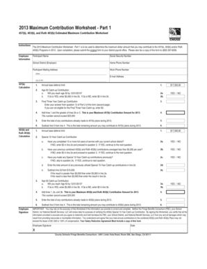 2013 Maximum Contribution Worksheet
