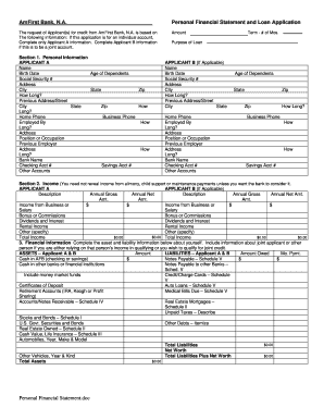 AmFirst Bank Personal Financial Statement and Loan Application