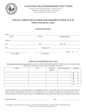 California Field Ironworkers Trust Funds Special Enrollment Form