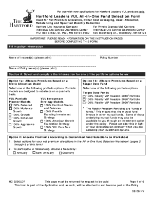 Hartford Leaders VUL All-in-One Fund Selection Form