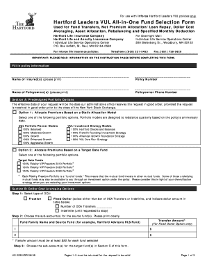 Hartford Leaders VUL All-in-One Fund Selection Form