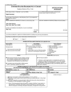 US Bankruptcy Court Involuntary Petition
