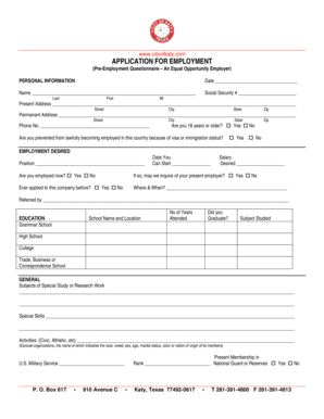 City of Katy Application for Employment