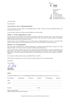 Arena Leisure Plc 2009 Shareholder Offers