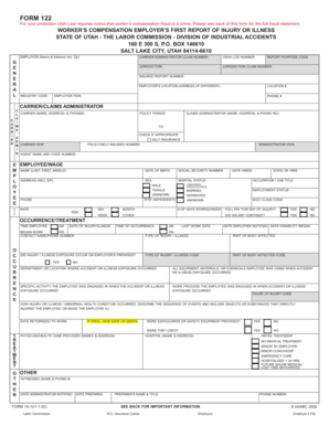 Utah Worker’s Compensation Employer’s First Report of Injury or Illness