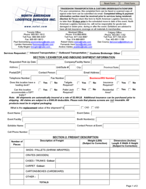 Tradeshow Transportation & Customs Order Form