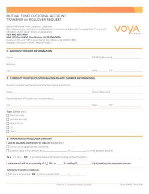 Mutual Fund Custodial Account Transfer or Rollover Request