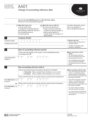 UK AA01 Change of Accounting Reference Date Form