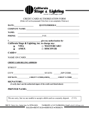 Credit Card Authorization Form