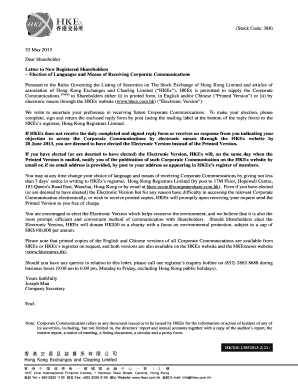 HKEx Shareholder Communication Preference Form