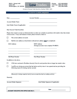 Account Closing Request Form