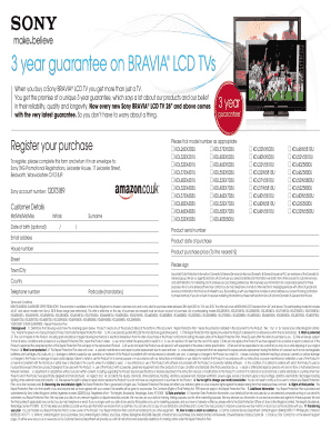 Sony 3 Year Guarantee Registration Form