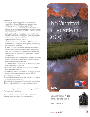 Sony Camera Cashback Claim Form