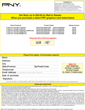 PNY Graphics Card Mail-in Rebate Form