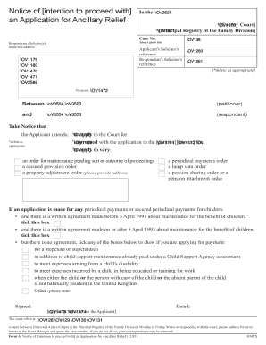 Form A Notice of Application for Ancillary Relief