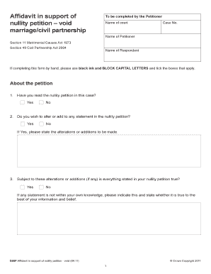Affidavit in Support of Nullity Petition