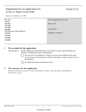 Form C13 Application Supplement