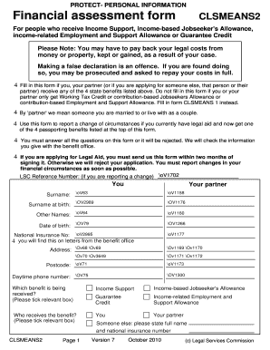 UK Legal Aid Financial Assessment Form CLSMEANS2