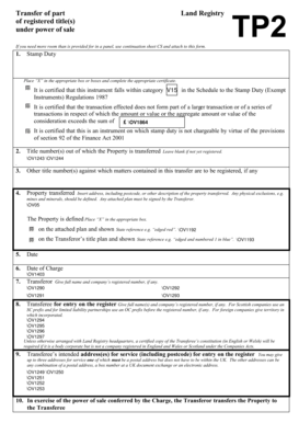 UK Land Registry Transfer of Part TP2