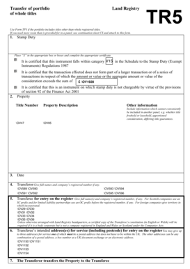 UK Land Registry Transfer of Portfolio Form TR5