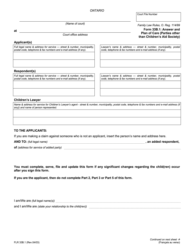 how to complete an answer and plan of care for court 2003 form Preview on Page 1