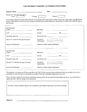 USD 350 Direct Deposit Authorization Form