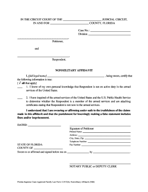 Florida Nonmilitary Affidavit Form 12.912(b)