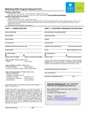 Blue Shield of California Matching Gifts Program Request Form