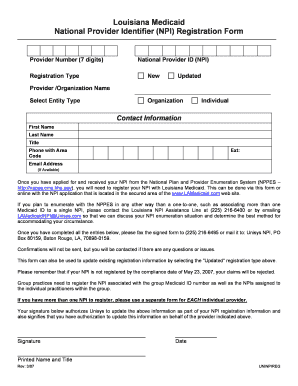 Louisiana Medicaid NPI Registration Form